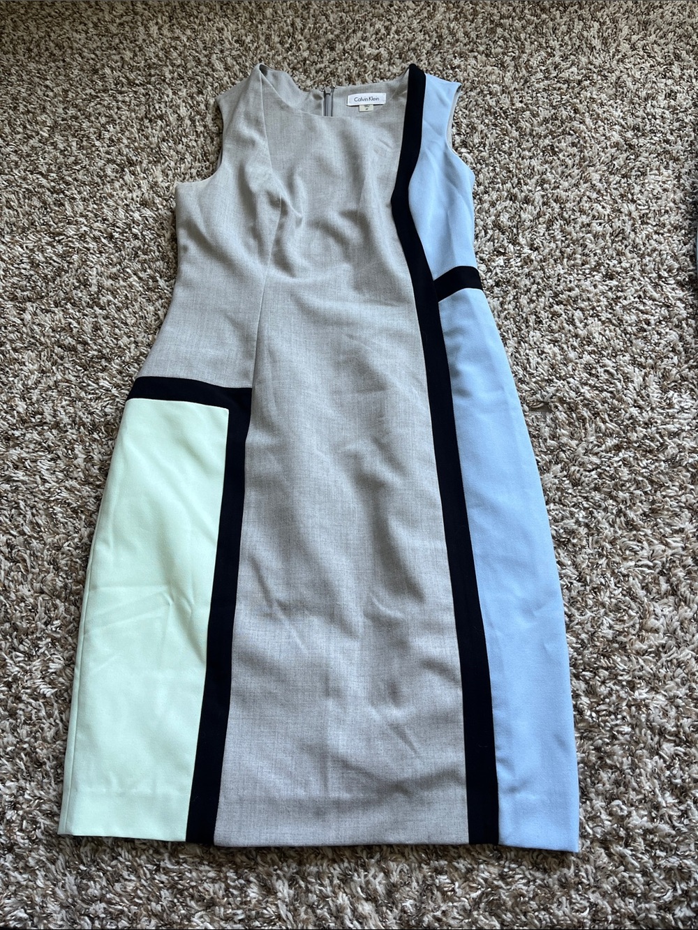 Calvin Klein Colorblock Midi Sheath Dress in Gray, Pale Blue & Mint